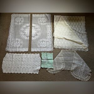 Set Of 6PC White & Ivory Lace table cloth scarves Elegant Fabric lot